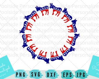 Democrat Donkey Circle Monogram SVG EPS DXF Jpg Png Cut Files Instant Download Red White Blue Vote Liberal Cricut Cut File Usa Party Politic