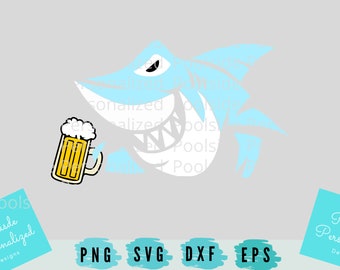 Shark Beer Summer Shark Week Shark Drinking Funny SVG PNG Dxf Eps Cut Files Instant Download Time saver Cricut cutting machines Guy Summer