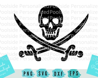 Skull Swords Spooky Pirate Skeleton Black and White Simple SVG PNG Dxf Eps Cut Files Instant Download Cricut Halloween Crossbones Horror