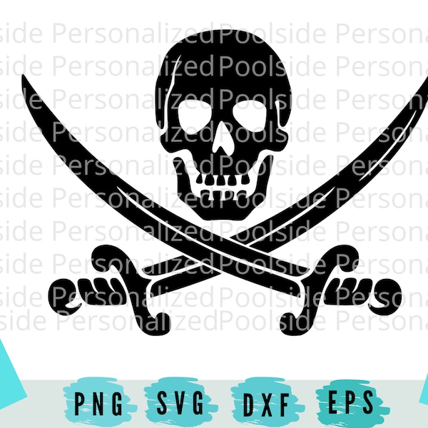 Skull Swords Spooky Pirate Skeleton Black and White Simple SVG PNG Dxf Eps Cut Files Instant Download Cricut Halloween Crossbones Horror