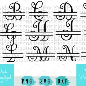 Split Monogram A-Z Letters SVG PNG DXF Cut Files Instant Download Split Letters Script Curly Font Cricut Cutting Machine Personaliseren