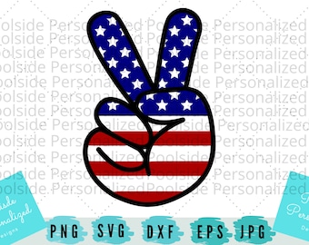 America Peace Sign Fingers Patriotic SVG EPS DXF Jpg Png Cut Files Instant Download Red White Blue 4th of July Cricut Time Saver Usa Flag