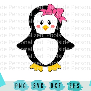 Simpatico pinguino fiocco ragazza inverno SVG PNG Dxf Eps tagliare file Download immediato ragazza animale Kawaii Anime viso bambino Cricut macchina personalizzare