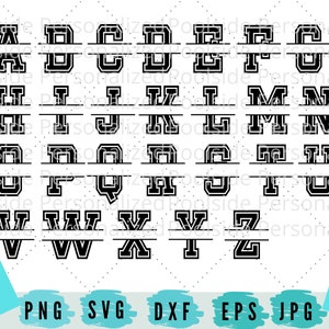 Sport Varsity Split Monograms A-Z SVG PNG DXF Cut Files Instant Download Split Letters Sports Font Cricut Cutting Machine Personaliseren