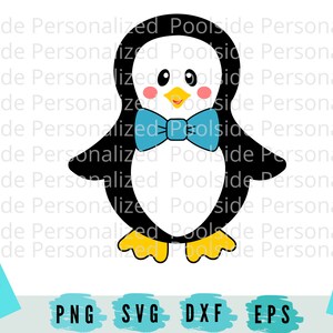 Simpatico pinguino Bowtie ragazzo inverno SVG PNG Dxf Eps tagliare file Download immediato ragazzo animale Kawaii Anime viso bambino Cricut macchina personalizzare bambini