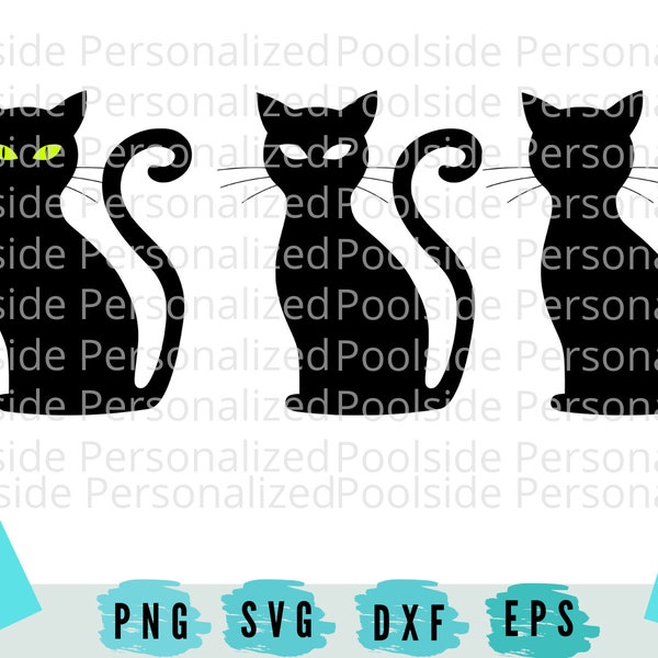 Black Cat Sitting SVG PNG Dxf Eps Cut Files Instant Download Time saver Cricut cutting machines Pet Halloween Mysterious Green Yellow Eyes