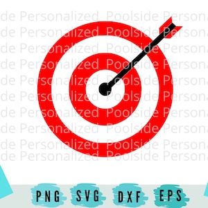 Puede incluir: Un blanco rojo y blanco con una flecha negra apuntando al centro del blanco.