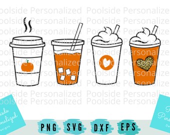 Cute Pumpkin Spice Lover Coffee PSL Cups Iced Coffee Fall Autumn Clip Art  Doodle SVG PNG Dxf Eps Cut Files Instant Download Cricut Machine