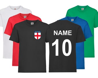 England logo Shirt Personalised Name Number Football T-Shirt for Kids, , Teens, Boys -Sports Shirt -Girls Baller T-Shirt -Soccer Footy Shirt