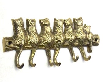 Vintage Solid Brass 4 Cat Key Hooks /& 7 Cats