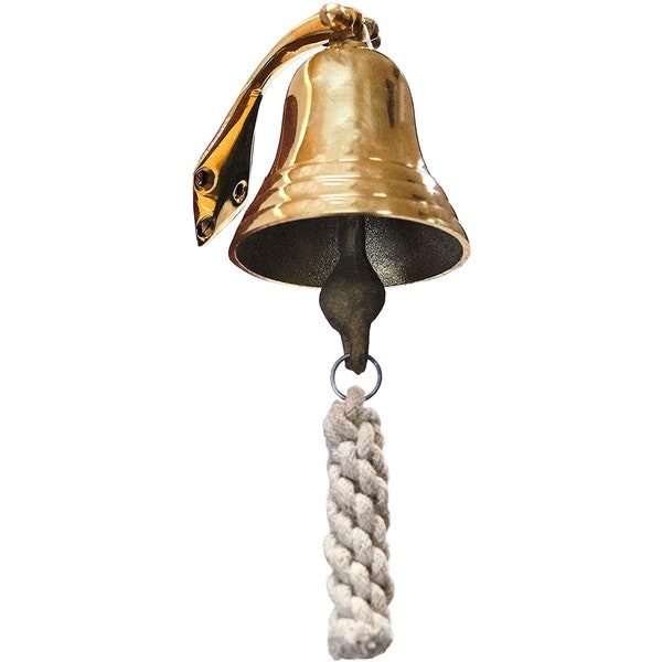 3.5" Gold Finish Brass Ship Bell with Rope, Polished Dinner Tip Indoor/Outdoor Nautical Bells