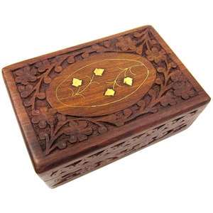 Genuine Hand Carved Wooden Keepsake Jewelry Box
