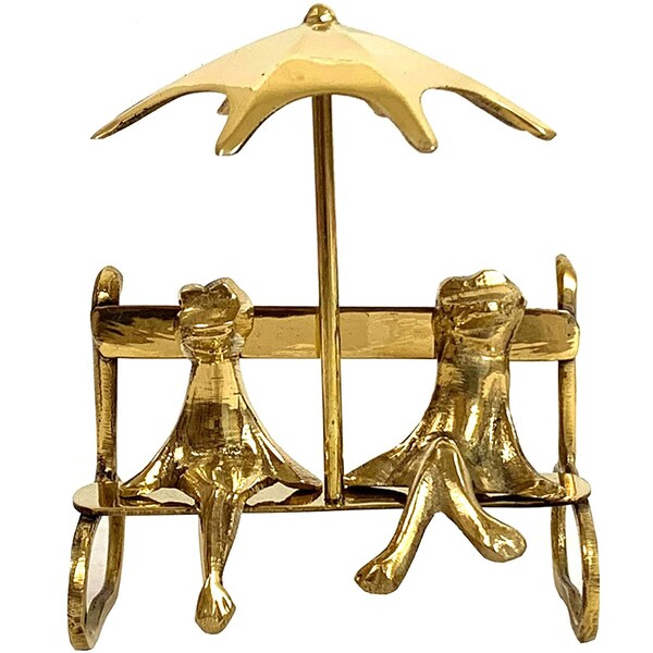 Solid Brass Frog Couple On Bench