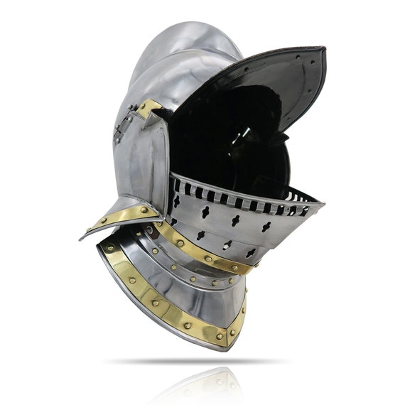 Medieval Knight Armor Helmet Burgonet Closed, Chro