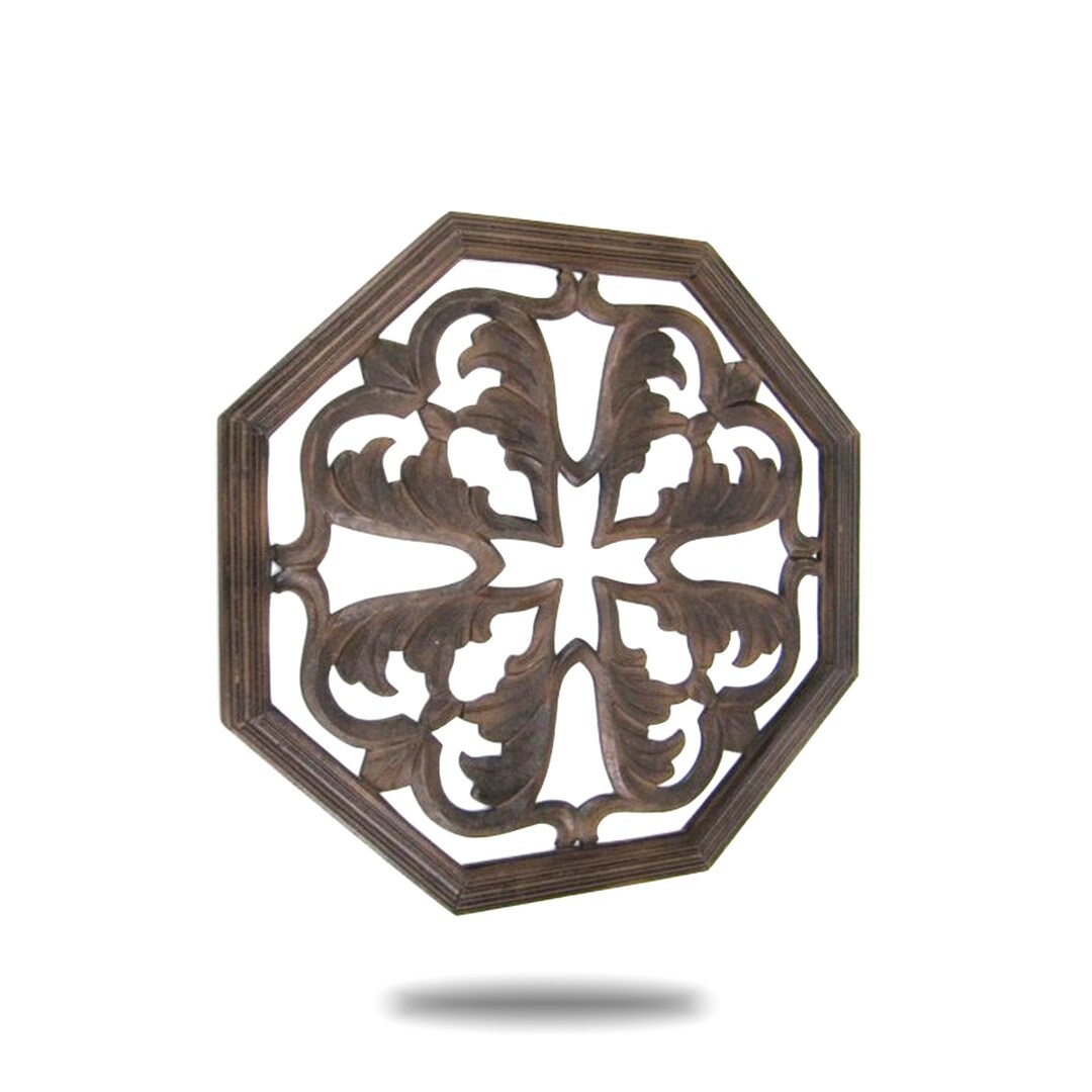 Octagonal Wall Hanging Panel Brown Wood Wall Art Room Decor, 24 X 24