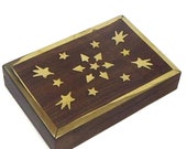 Handmade Sheesham Wooden Jewelry Storage Box with Brass Inlay Design for Women 6-Inch by 4-Inch - Organizer Display Storage