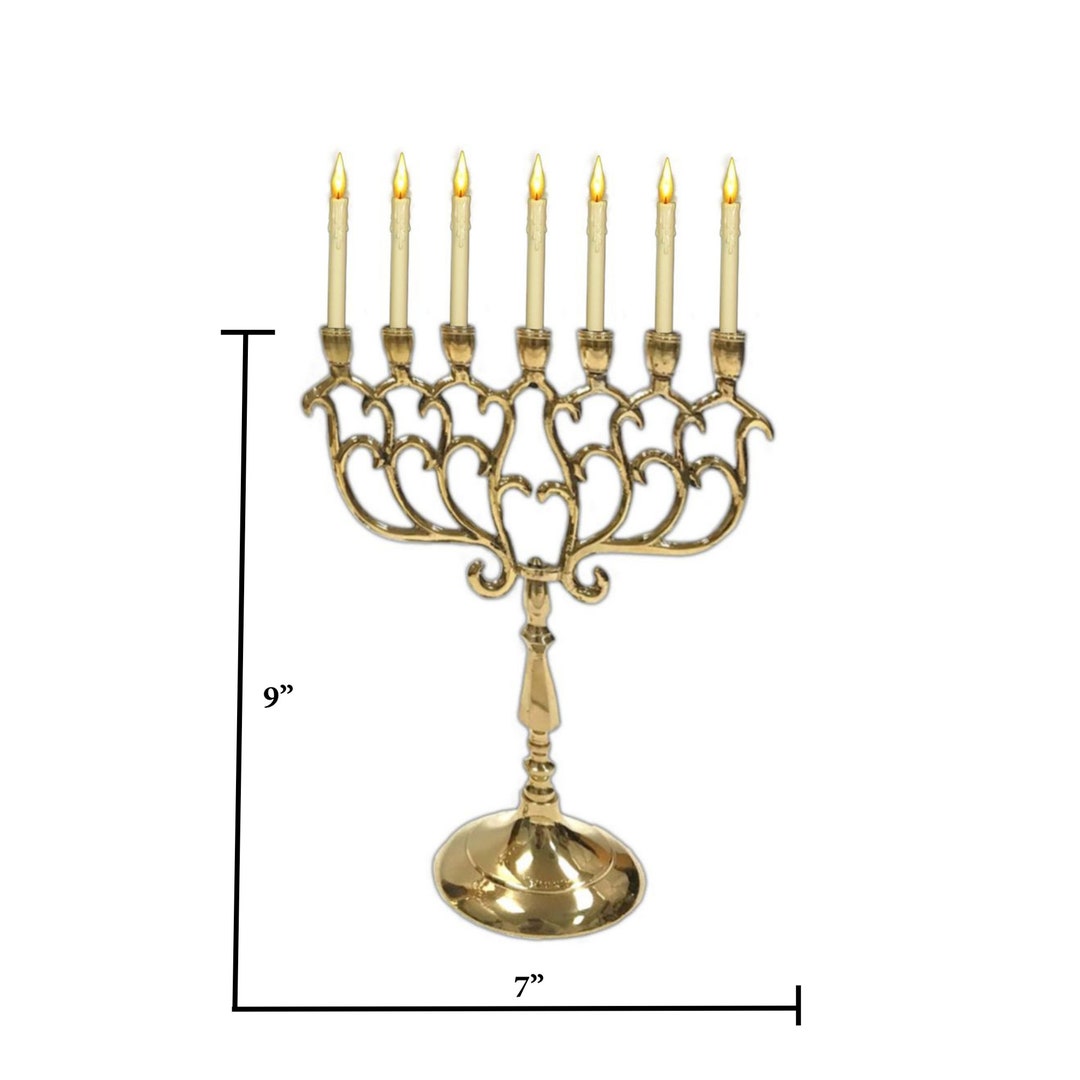 Solid Brass Menorah Candle Holder 7 Branch Jerusalem Temple Jewish