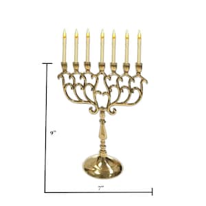 Solid Brass Menorah Candle Holder 7 Branch Jerusalem Temple Jewish Candle Holder Holy Land Gift (9" Inches, Brass)
