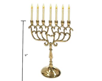 Solid Brass Menorah Candle Holder 7 Branch Jerusalem Temple Jewish Candle Holder Holy Land Gift (9" Inches, Brass)