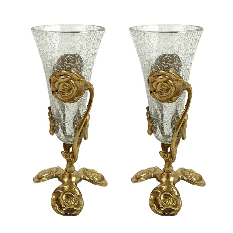Solid Brass Beautiful Rose Stand Set of 2 Tabletop Crackle Etsy