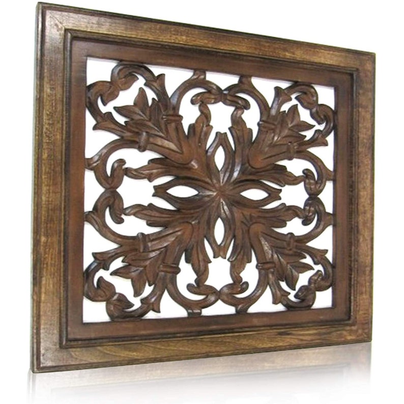 Square Wall Hanging Panel Brown Wood Wall Art Room Decor 24 Etsy