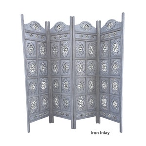 Hand Crafted 4-Panel Wood Divider, Multi-panel Privacy screen