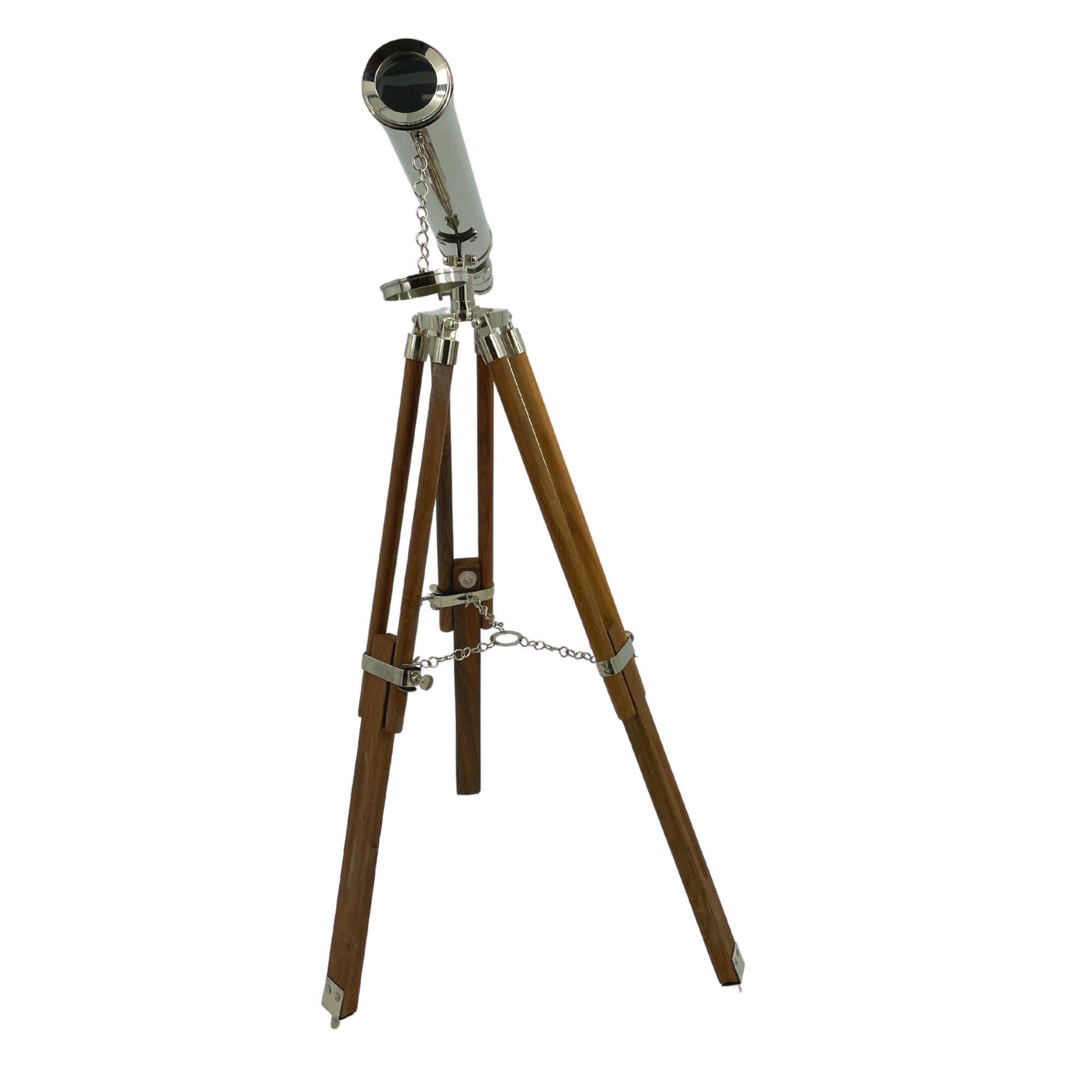 Chrome Telescope 18 Wooden Stand Etsy