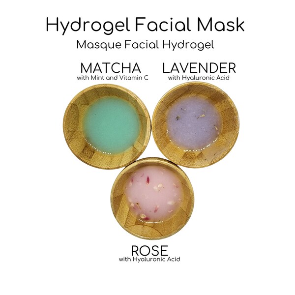 Hydrogel gezichts- en lichaamsmasker. Peel-off Jelly Modeling Rubber Mask met mengkom en spatel. Roos, Lavendel, Matcha