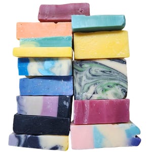 Handmade Cold-Processed Soap Ends Bundle. Random Scents and colours. Includes soap saver bag.