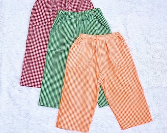 Boys Gingham Pants 100% Cotton, Checked Plaid Trousers for School, Baby, Toddler, Kids Gingham Straight Leg Pants