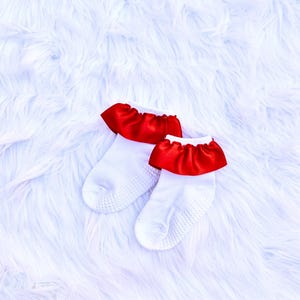 Baby Girl Ruffle Socks, Baptism Ankle Socks, White Ribbon Socks for Christening, Toddler Dressy Socks, Newborn Ribbon TuTu Sock