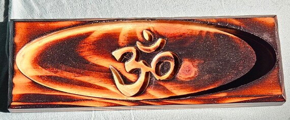 Engraved Wood Incense Burner- Om Symbol Engraved Wood Incense Burner- Om Symbol