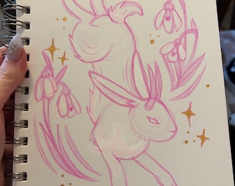 Custom Sketch Page: Bunny, Flowers, Stars