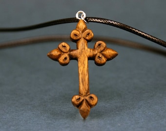 Handmade Walnut Wood Cross Pendant Necklace: Christian Jewelry