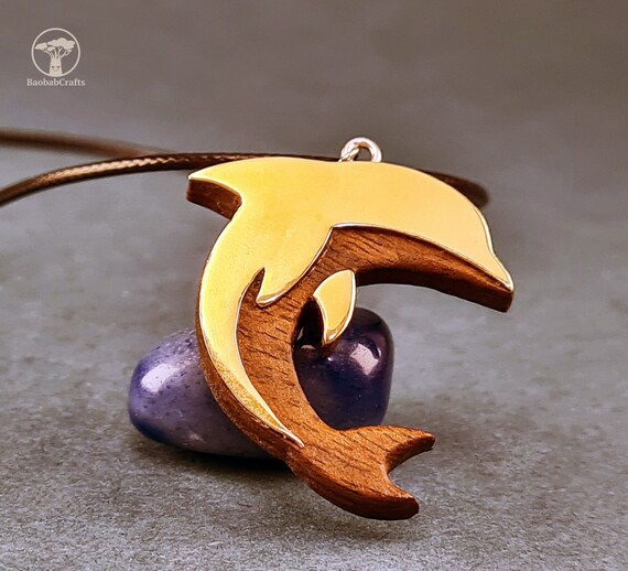 Handmade Wooden Dolphin Pendant 