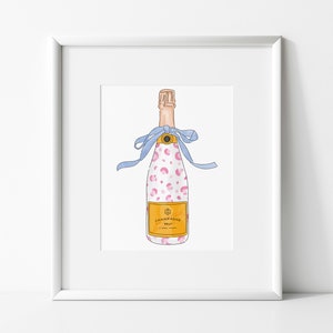 Painted Champagne | Pink Cheetah Print | Veuve |  Party | digital print |  funky wall art | Bar Cart