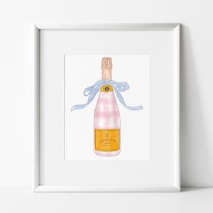 Painted Champagne | Pink Gingham | Veuve |  Party | digital print |  funky wall art | Bar Cart | Spring