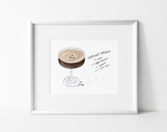 Espresso Martini | Bar Cart Art | Watercolor | Cocktail | Recipe | digital print |  funky wall art