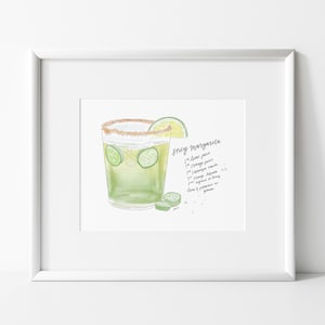 Spicy | Margarita | Bar Cart Art | Watercolor | Cocktail | Recipe | digital print |  funky wall art