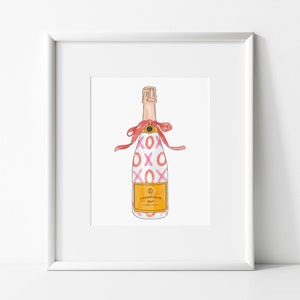 Painted Champagne | XOXO | Hot Pink | Preppy | Veuve |  Party | digital print |  funky wall art | Bar Cart