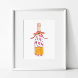 Painted Champagne | Bold | Abstract | Drippy Hearts | Hot Pink | Preppy | Veuve |  Party | digital print |  funky wall art | Bar Cart