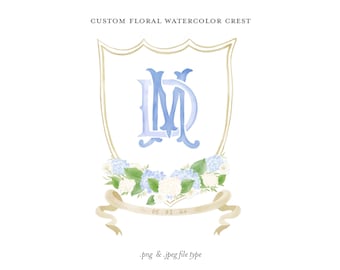 Custom floral wedding crest, watercolor monogram crest, wedding logo, watercolor monogram, wedding invitation