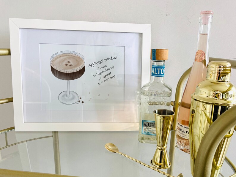 Espresso Martini Bar Cart Art Watercolor Cocktail - Etsy