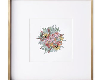 Sunflower arrangement Print |  | Floral art print | illustration | square