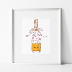 Painted Champagne | Pink Chinoiserie | Veuve |  Party | digital print |  funky wall art | Bar Cart