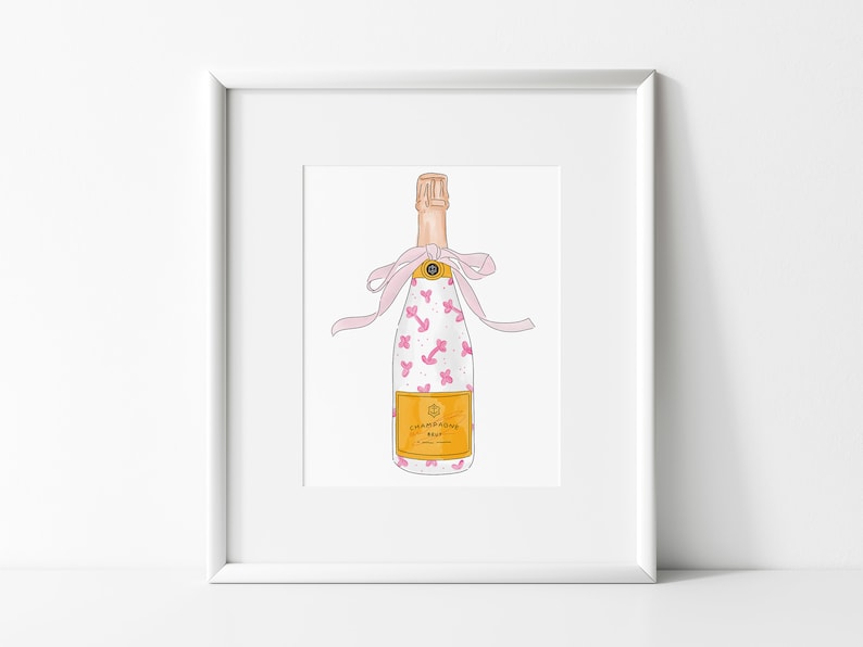 Painted Champagne Pink Chinoiserie Veuve Party digital print funky wall art Bar Cart image 1