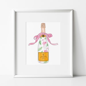 Painted Champagne | Tropical | Flamingo | Palm Leaves | Veuve |  Party | digital print |  funky wall art | Bar Cart