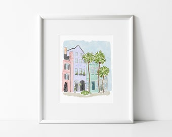 Charleston | Rainbow Row | South Carolina | Art Print | Watercolor | Painting