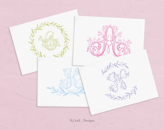 Initial Floral | Monogram Stationery | Folded Card | Personalized Stationary | Monogrammed Note Set |  J.Hall Designs