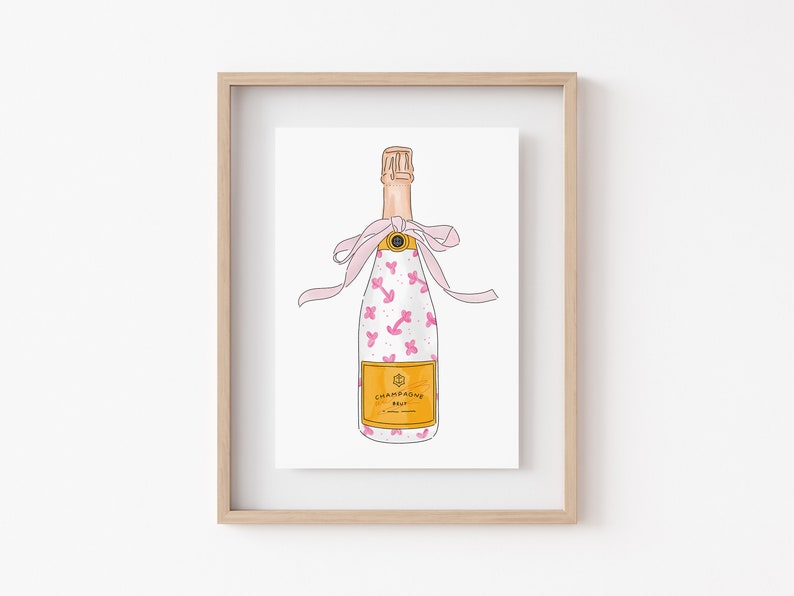 Painted Champagne Pink Chinoiserie Veuve Party digital print funky wall art Bar Cart image 3